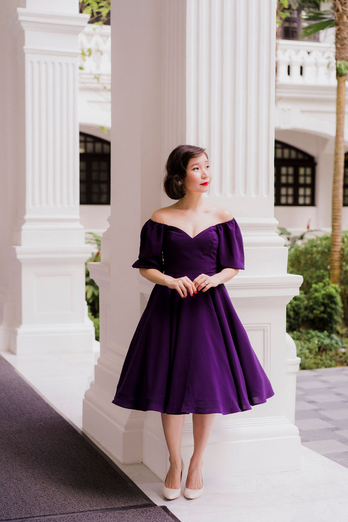 Bridgitte Puff Sleeve Dress in Royal Purple