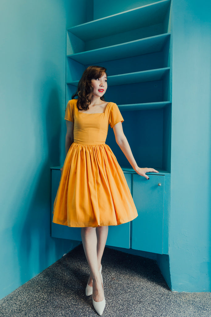 Peggy O Dress in Mustard