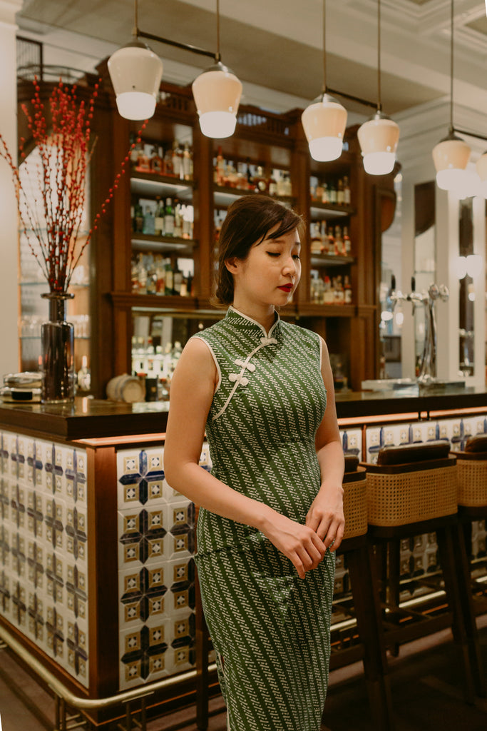 Choy Len Midi Cheongsam in Matcha Modern Batik