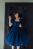 Square neckline navy blue vintage inspired dress with sleeves