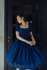 Square neckline navy blue vintage inspired dress with sleeves