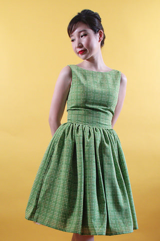 Hana Swing Dress in Green Tea Polka