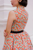 Coral Floral Mandarin Swing Dress