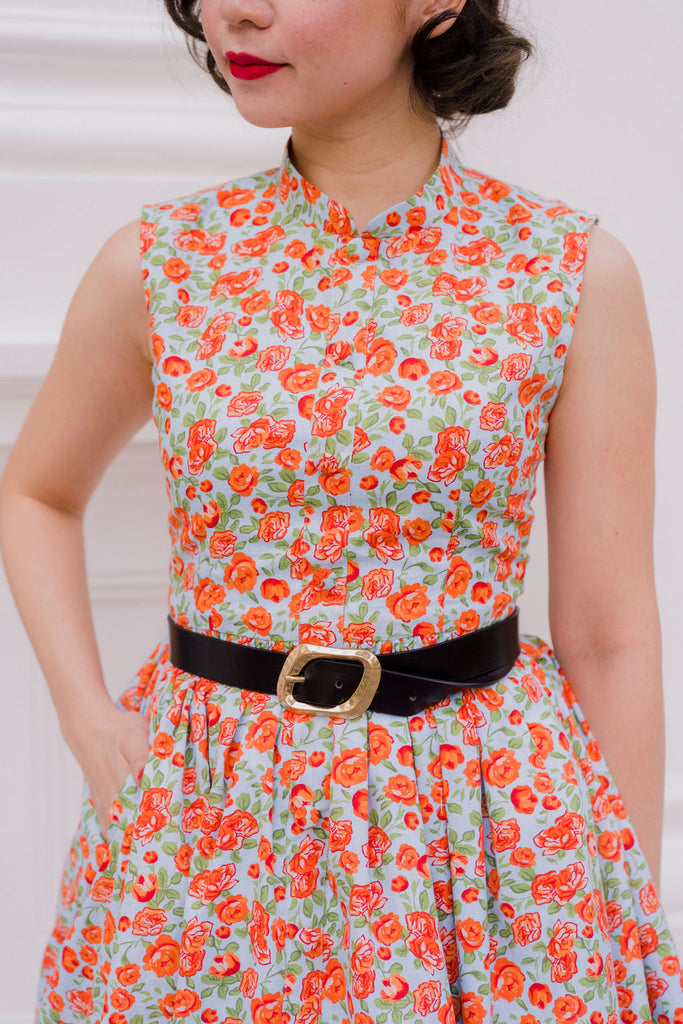 Coral Floral Mandarin Swing Dress