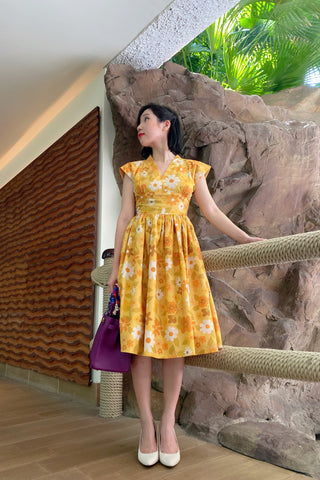 Hana Swing Dress in Yellow Poppy