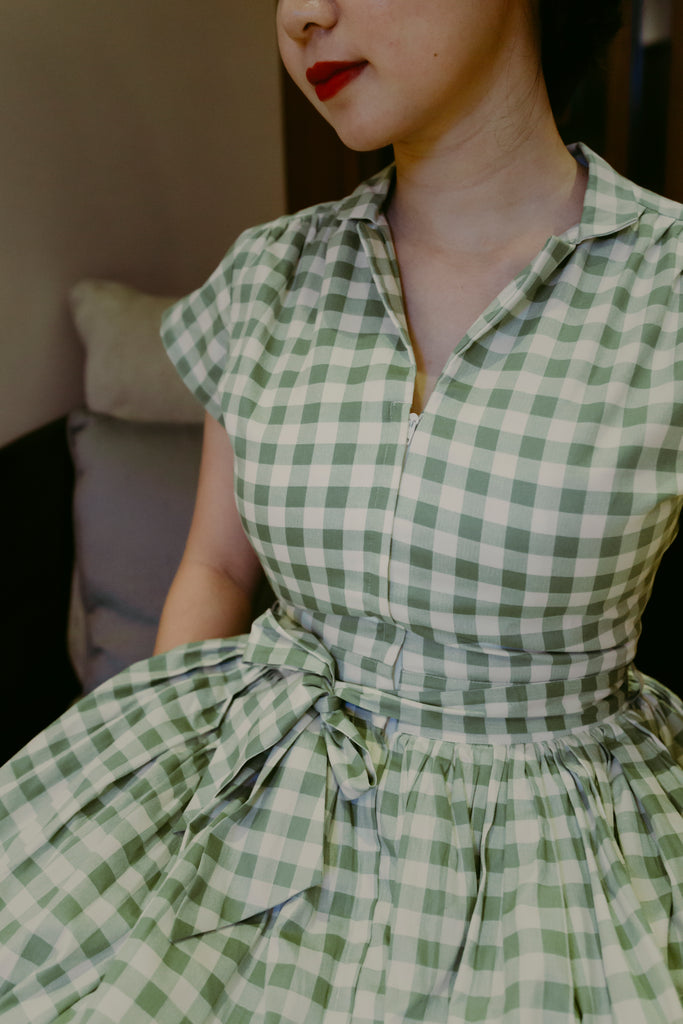 Penny Swing Dress in Green Gingham