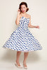 Jane Swing Dress in White & Navy Polka