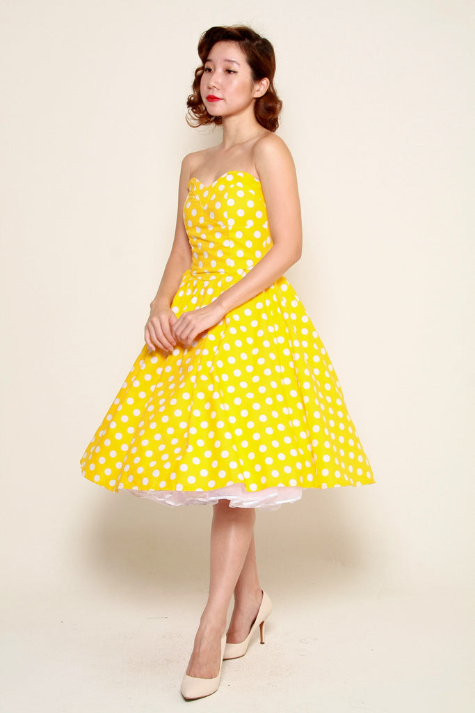 Jane Swing Dress in Yellow & White Polka