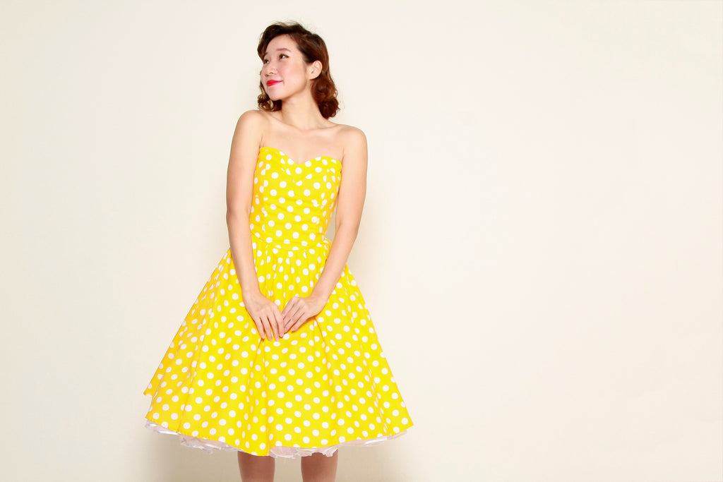 Jane Swing Dress in Yellow & White Polka