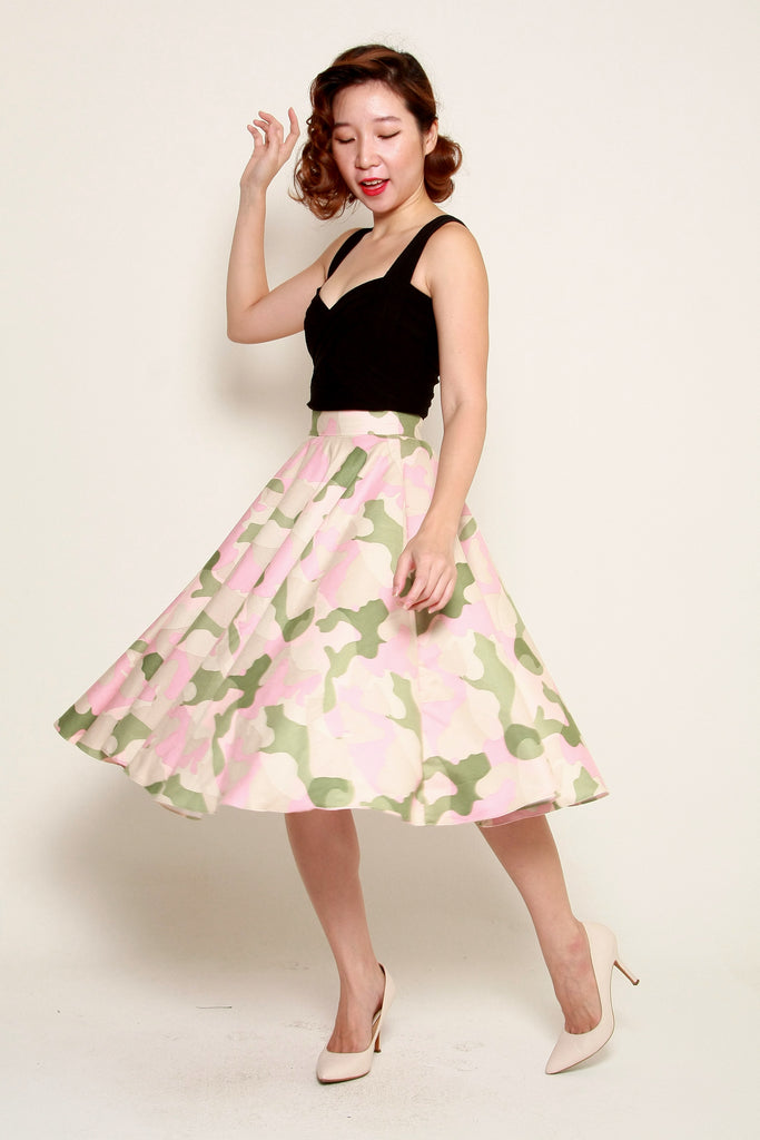 Audrey Swing Skirt In Pastel Camouflage