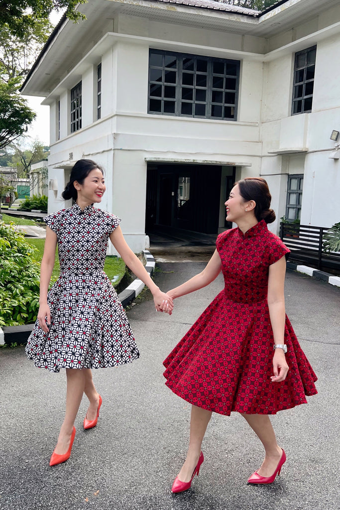 Ah Keow Swing Dress In White & Black Modern Batik