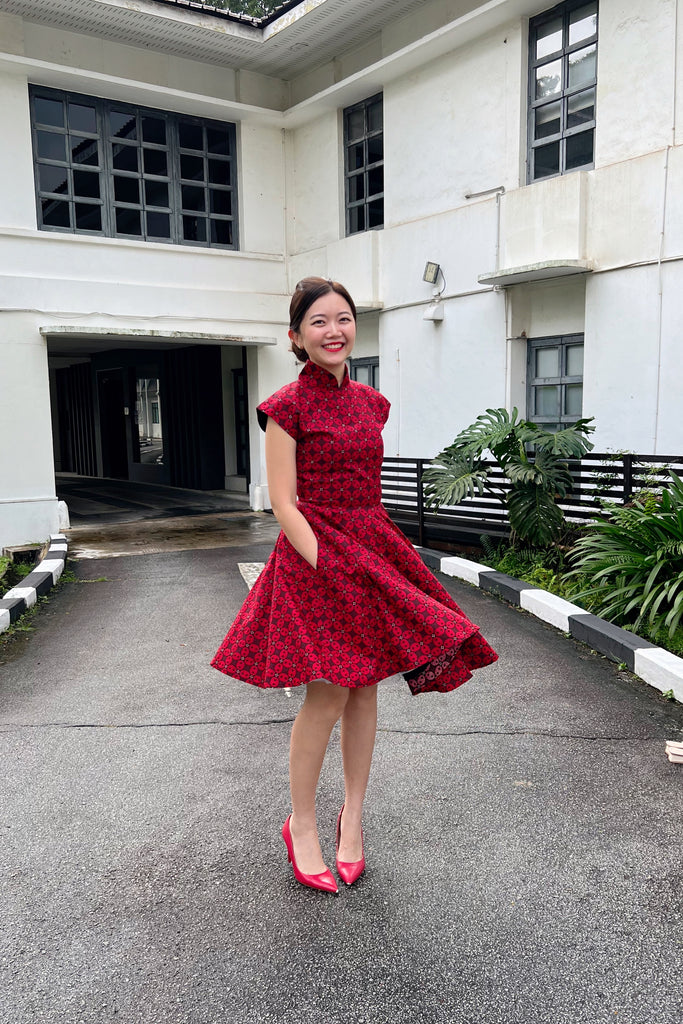 Ah Keow Swing Dress In Red Modern Batik