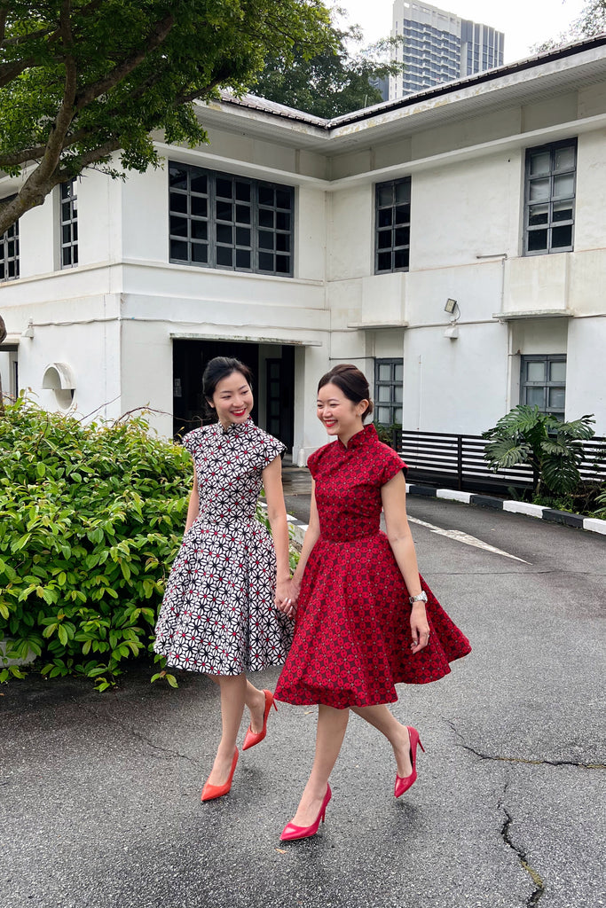 Ah Keow Swing Dress In Red Modern Batik