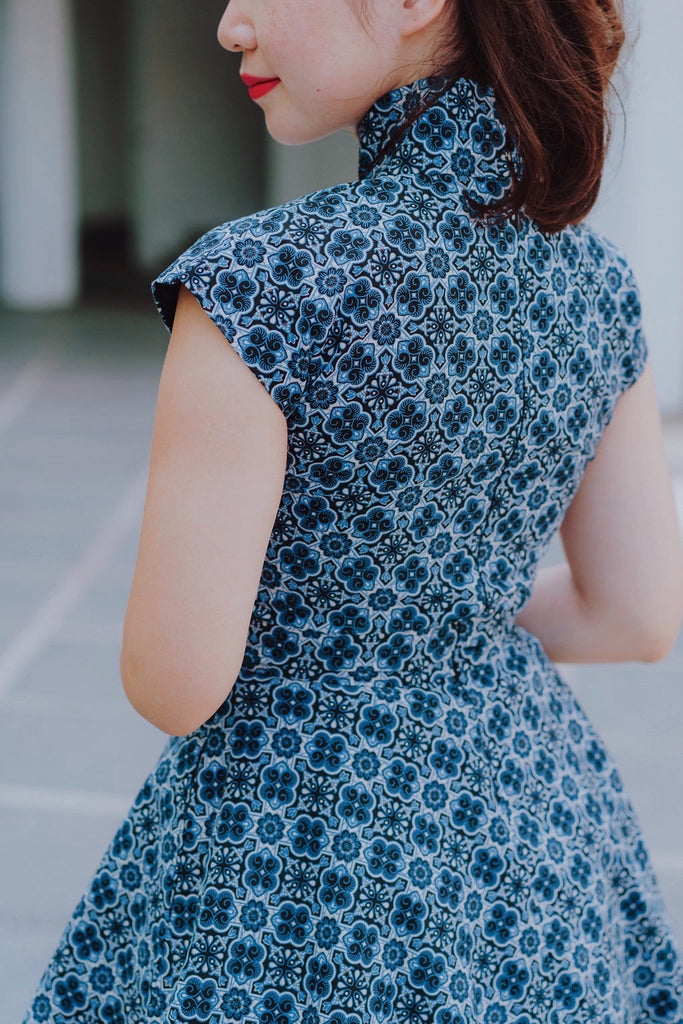 Ah Keow Swing Dress In Blue Modern Batik