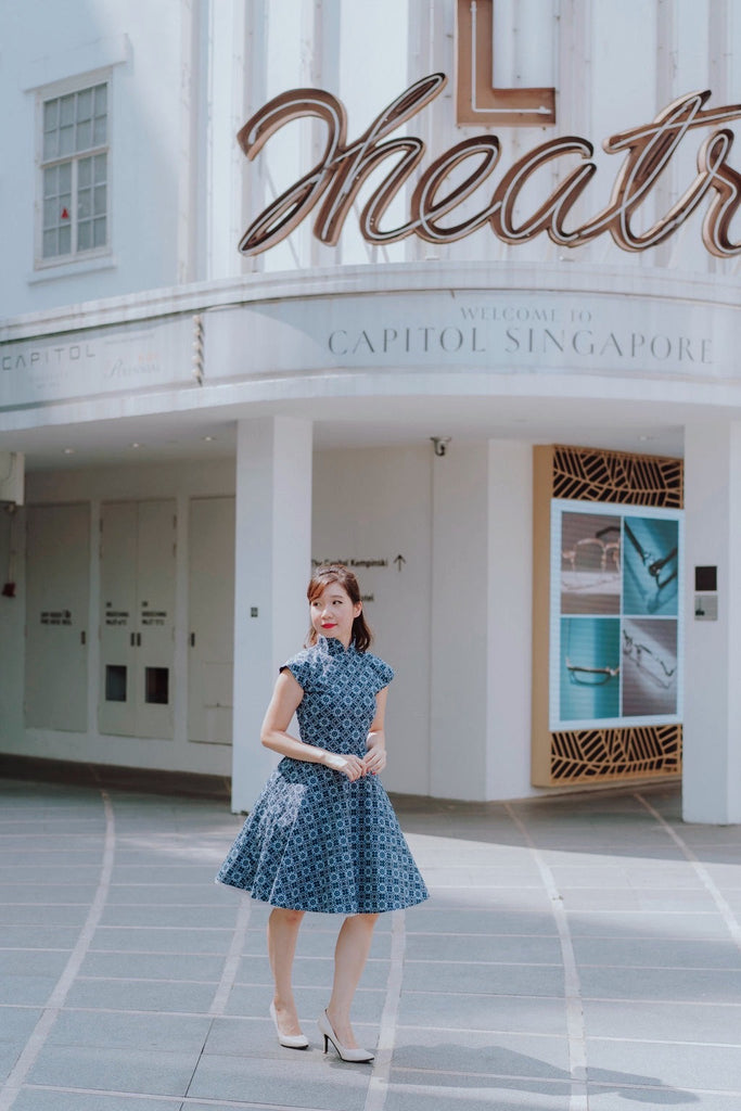 Ah Keow Swing Dress In Blue Modern Batik