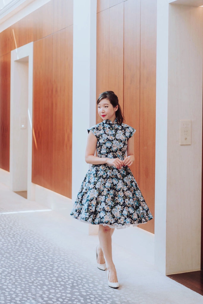 Ah Keow Swing Dress In Blue Peonies