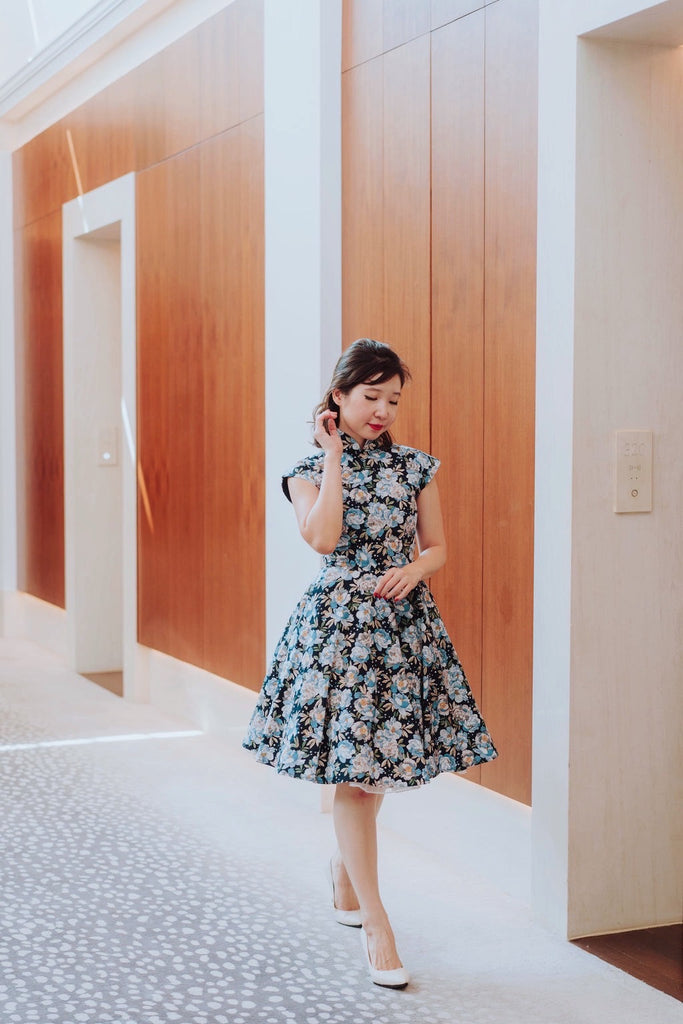 Ah Keow Swing Dress In Blue Peonies