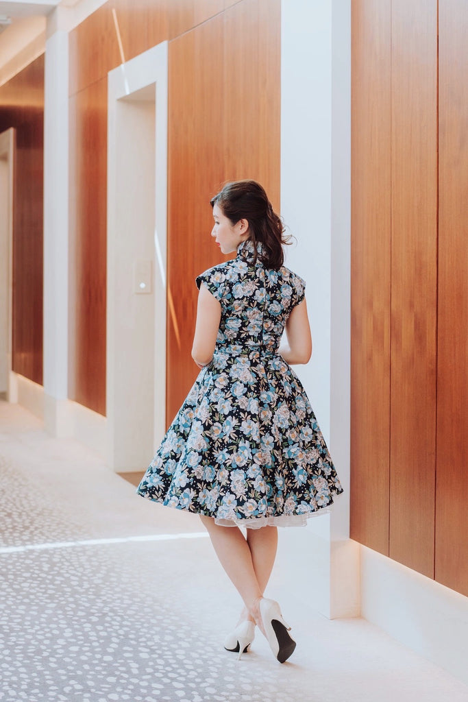 Ah Keow Swing Dress In Blue Peonies