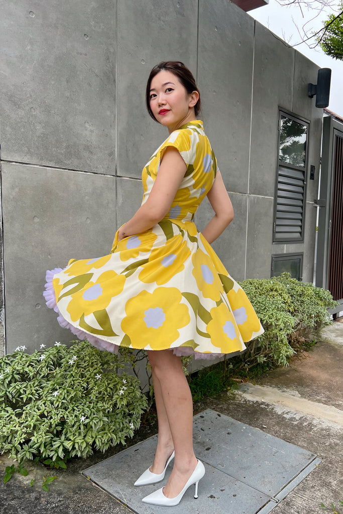 Kooi Lian Swing Dress in Yellow Floral