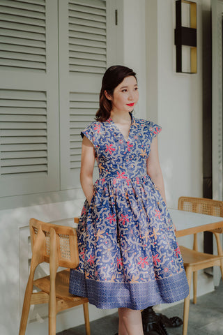 Ah Keow Swing Dress In Blue Modern Batik