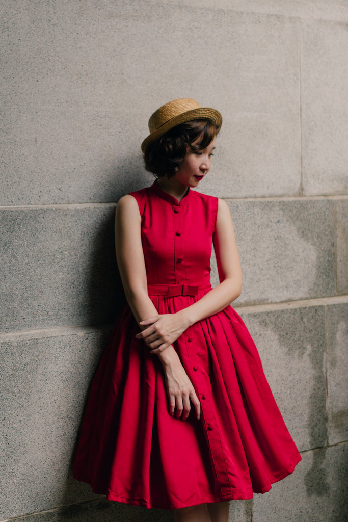 Mandarin Swing Dress In Red