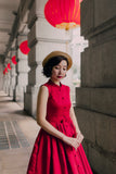 Mandarin Swing Dress In Red