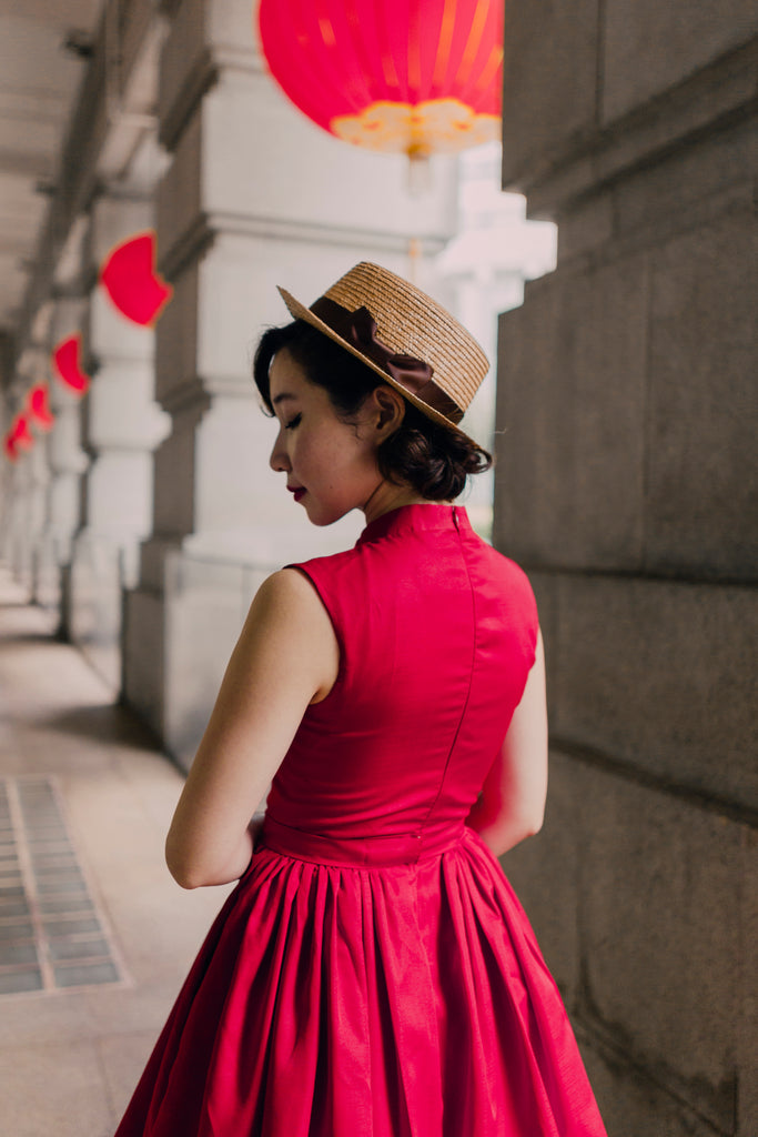 Mandarin Swing Dress In Red