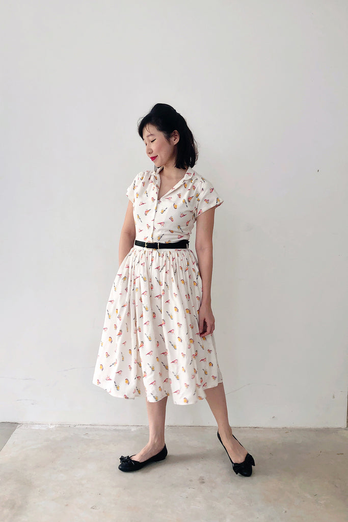 Penny Swing Dress in White Birdy