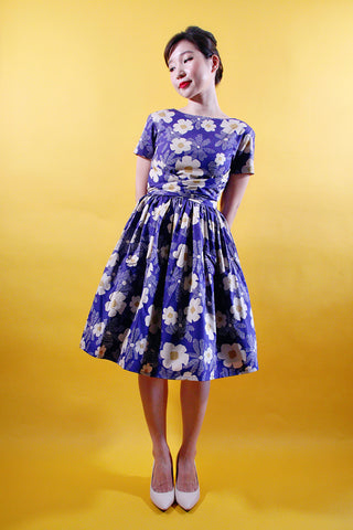 Betty Swing Dress in Blue Paisley